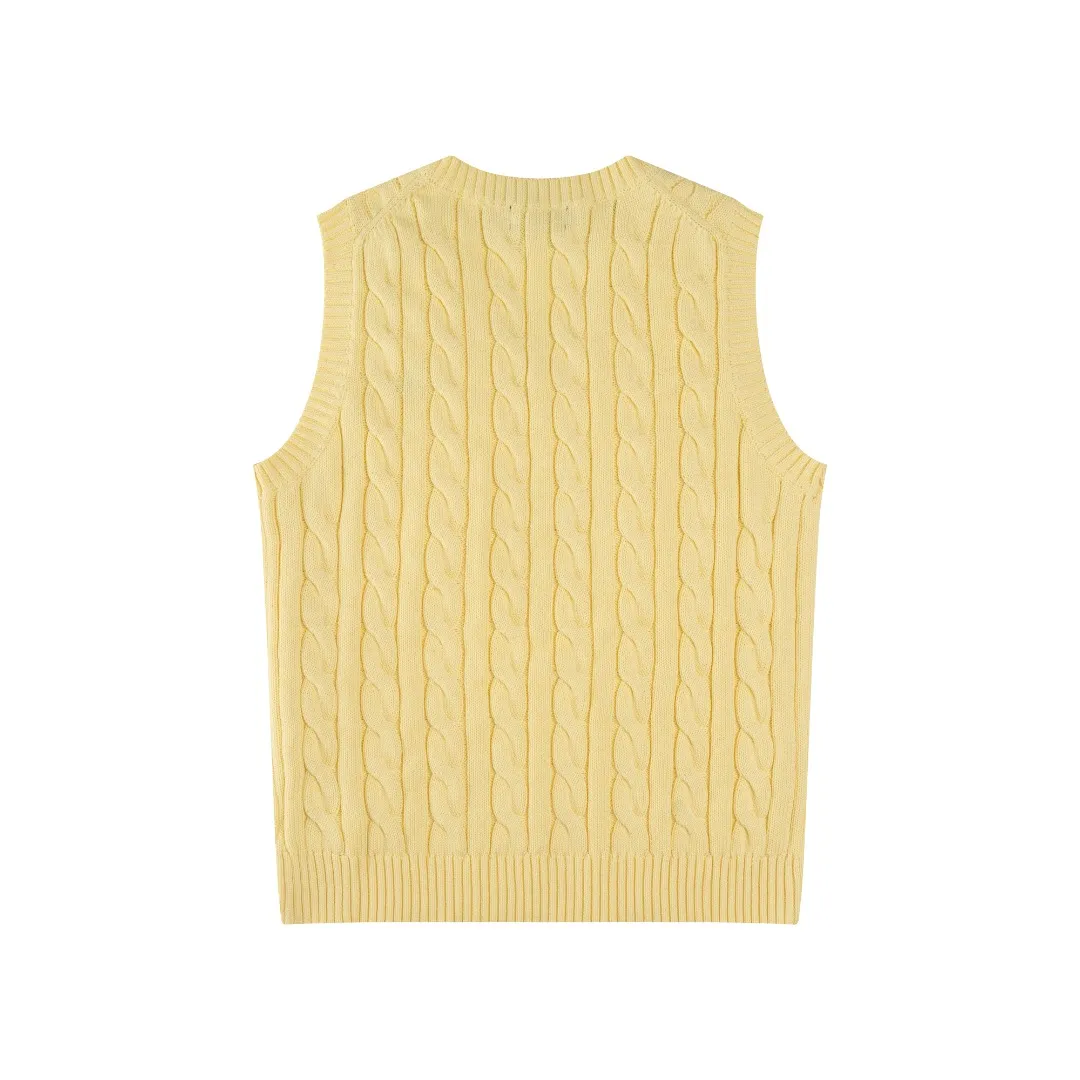 P176 #R82 Ralph Lauren Small Label Cable V Neck Vest Sleeveless Twist Sweater Women's Top Size: XS S M L Color: White Yellow Light Blue Pink Khaki Gray Navy Black Classic Cotton Yarn 100% White Cotton High Quality Classic Style Has Always Been Popular! The workmanship details are very good! Wearing a vest with a shirt is always the standard, with classic brand embroidery on the chest! All major stars have the same style! Best for couples. High quality goods! Xinjiang cotton micro-elastic and smooth fabric has excellent quality. Pure cotton is soft and skin-friendly. Length: 60/61/63/65 Bust: 44/46/49/52 Shoulder width: 36/37.5/39/41